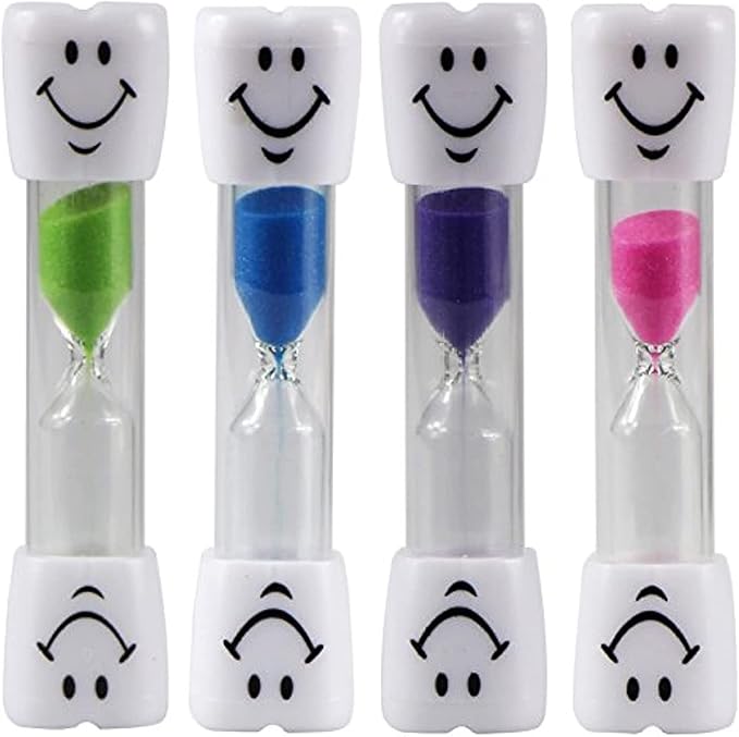 4 Pieces 3 Minute Toothbrush Sand Timer for Kids, Assorted Colors Tooth Shape Timers Plastic Hourglass for Proper Tooth Brushing Boys Girls Oral Care