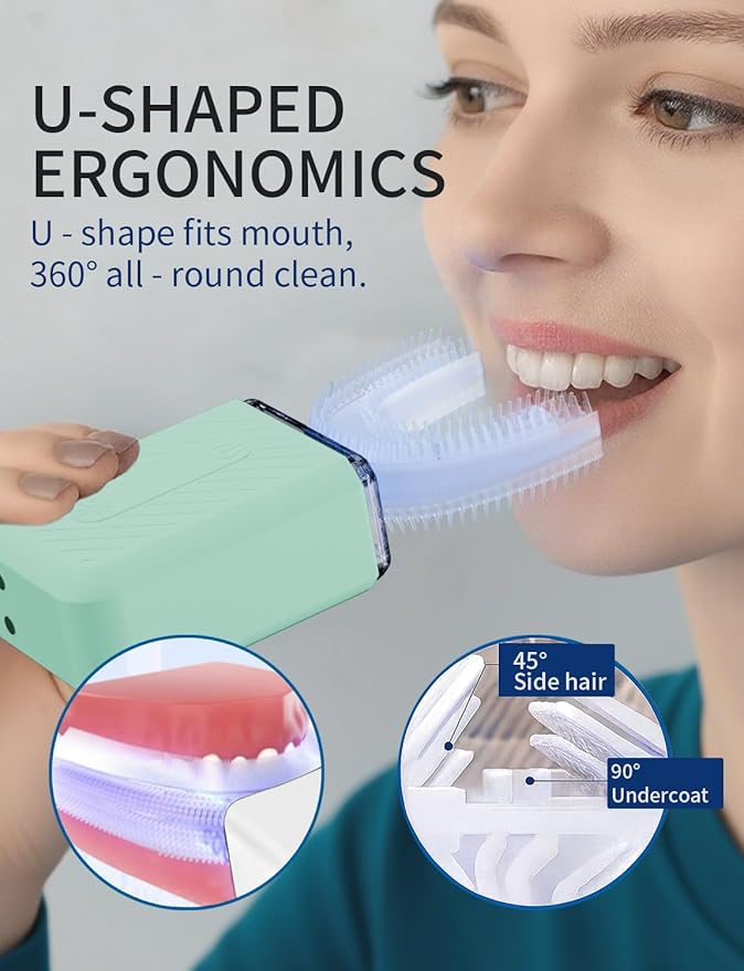 U-Shaped Electric Toothbrush for Adults, U Shaped Toothbrush with 360° Automatic Cleaning, Electric Toothbrush for Business Trips & Travel
