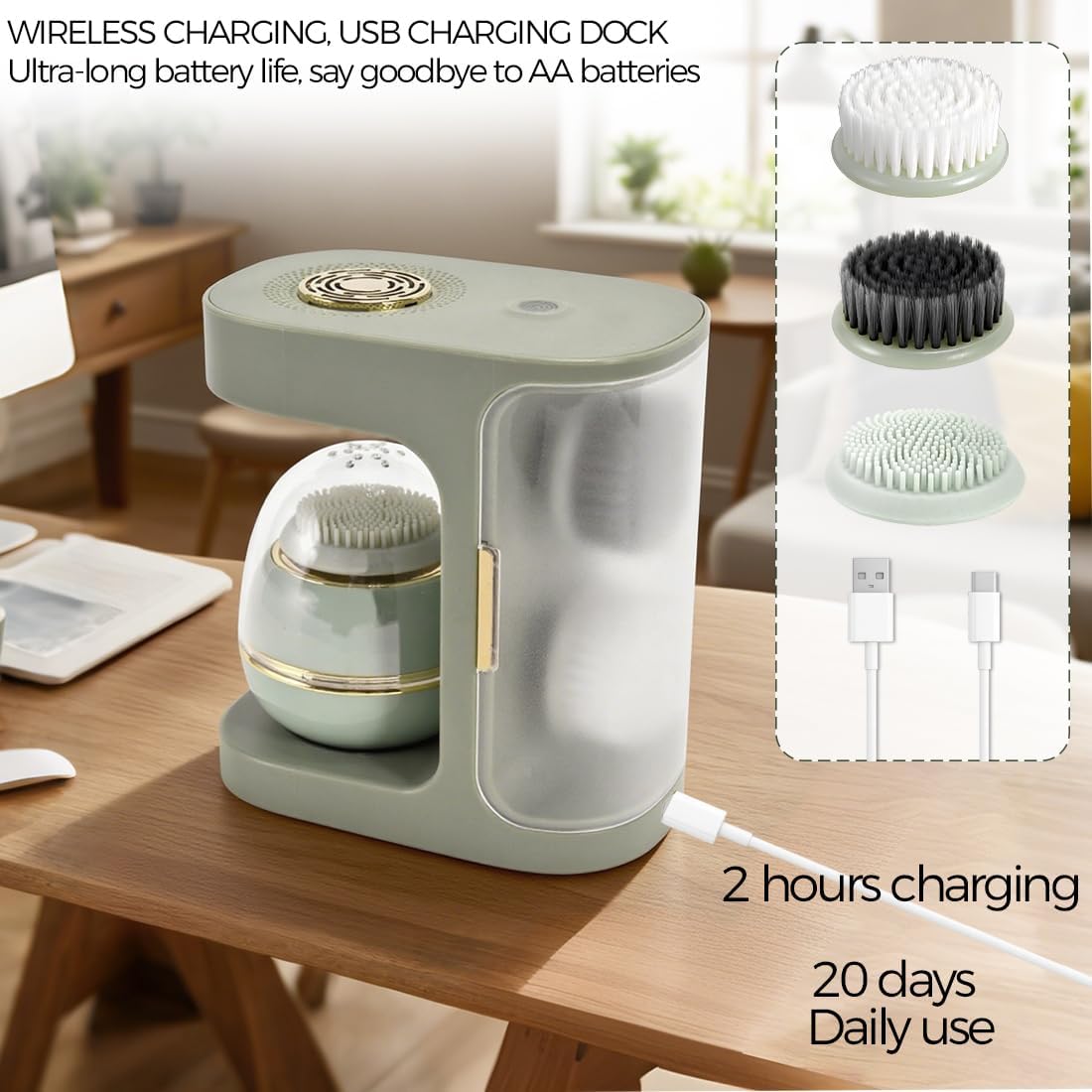 Electric Facial Cleansing Brush,Waterproof Facial Massage Brush,Sonic Face Scrubber with UV-C Disinfection,3 Sonic Cleansing Modes & 3 Brush Heads,For Exfoliating and Massaging,Rechargeable Face Brush