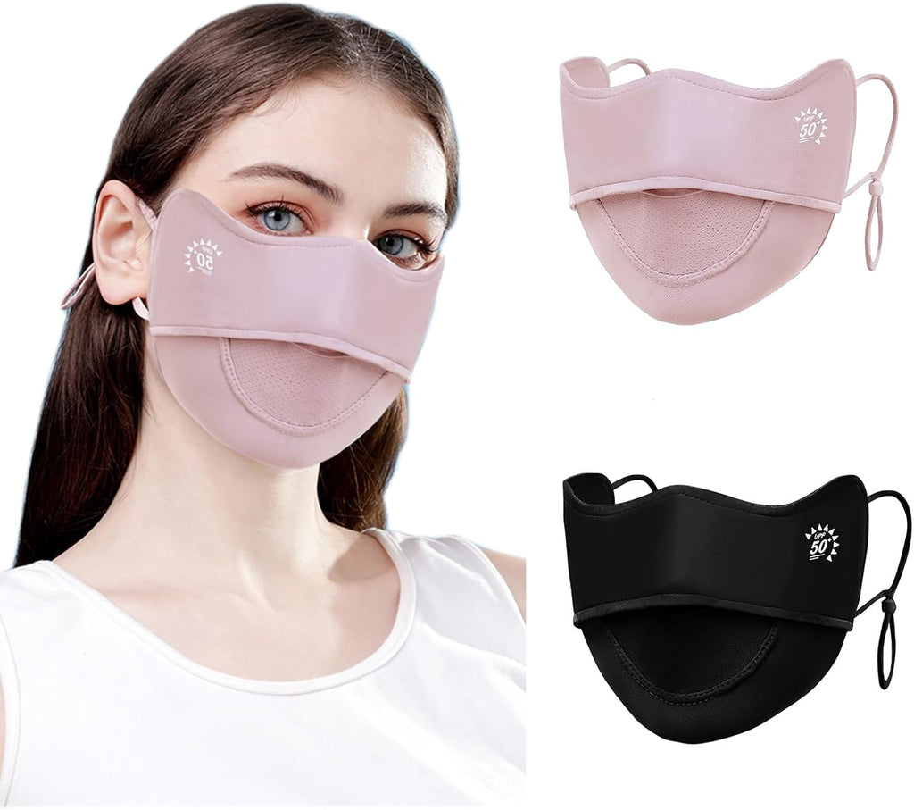 2Pcs UV Face Mask, Sun Masks for Women, Cooling Breathable Face Cover for Outdoors, Washable Reusable