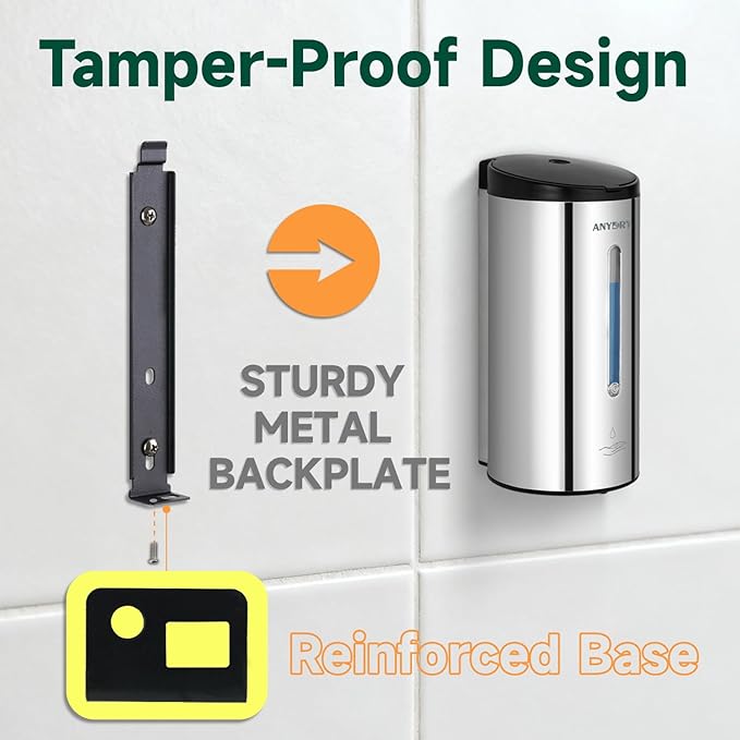 Polished Stainless Steel Automatic Soap Dispenser, Wall-Mounted 25oz Large Capacity for Bathrooms Garages and Workshops