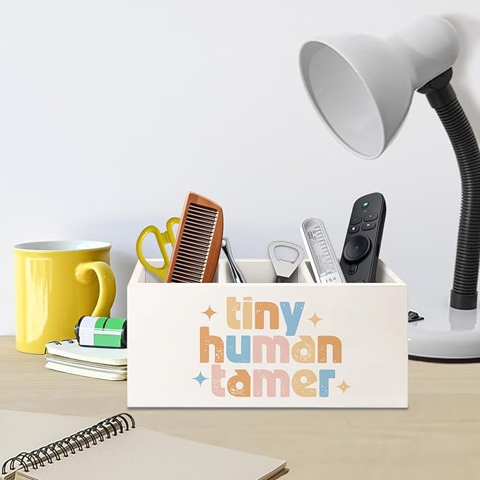 Tiny Human Tamer Gifts Wooden Pen Pencil Holder for Desk Accessories, Funny Preschool Teacher Gifts, Teacher Wood Makeup Brush Toothbrush Holder Organizer for Vanity Bathroom