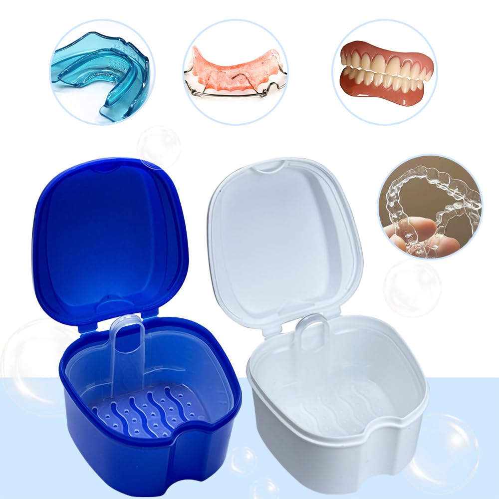 3 Pack Retainer Cleaner Case Partial Denture Cleaning Case Cup and Brush for invisalign Orthodontic soaking