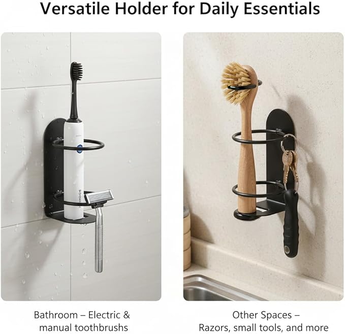 2 Pack Electric Toothbrush Holders No-Drill Adhesive, Wall Mounted Toothbrush Storage for Bathroom, Organizer for Electric & Manual Toothbrushes