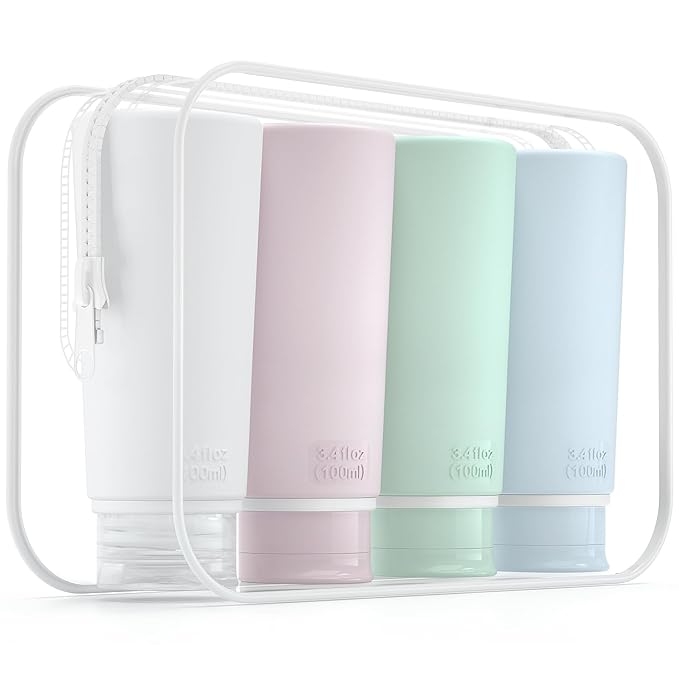 Valourgo Travel Bottles for Toiletries Tsa Approved Travel Size Containers BPA Free Leak Proof Travel Tubes Refillable Liquid Travel Accessories for Cosmetic Shampoo and Lotion Soap for travel, 4Pcs