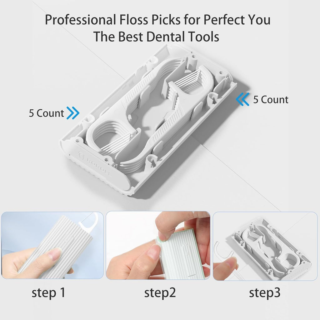 Travel Dental Floss Picks with Portable Dispenser,Reusable Ultra-Compact Dental Flosser Case,Toothpicks Sticks Holer,No Break No Shred Dental Floss Super Clean Teeth,Perfect for Out go(White)