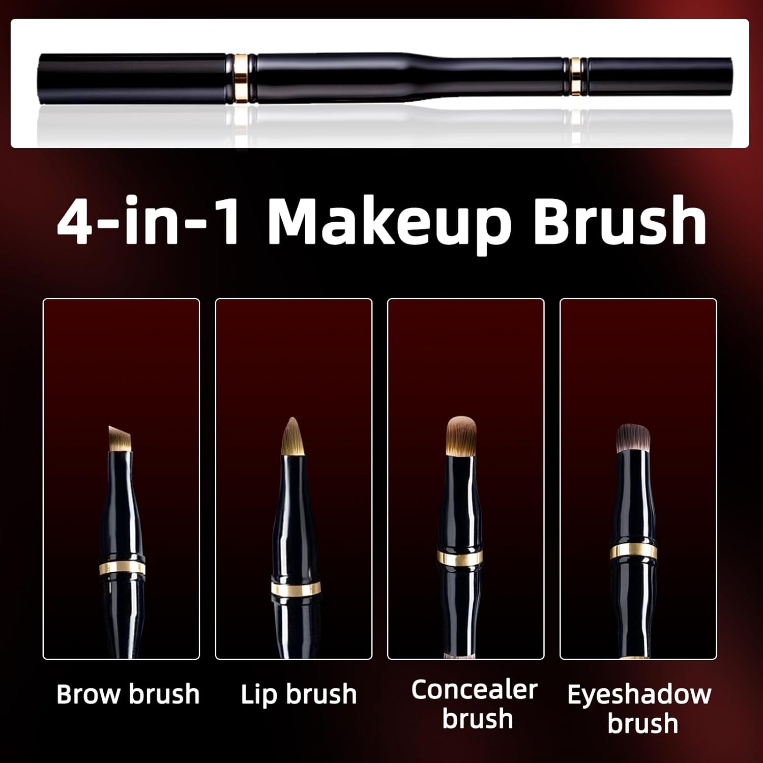 Unaone 4 in 1 Makeup Brush - Travel Lip Brush Eyebrow Brush Eyeshadow Brush Concealer Brush, Portable Multi-function Makeup Brushes