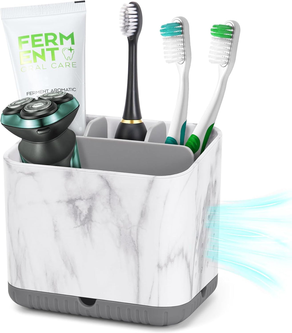 Toothbrush Holders for Bathrooms, Tooth Brush Holder for Bathroom Countertop Organizer, Kids Electric Toothbrush and Toothpaste Holder (Grey Marble Grain)