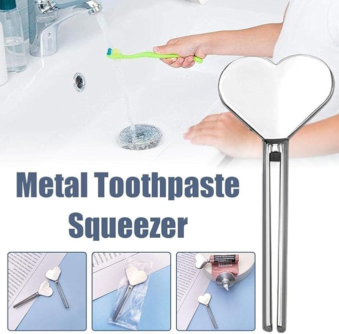 4Pcs Silver Metal Manual Toothpaste Squeezer Heart Stainless Steel Dispenser Tube Squeezer Hand Cream Tube Key Roller Set Bathroom Accessories Tube Squeezing Aids Bathroom Safety Daily Living Aids