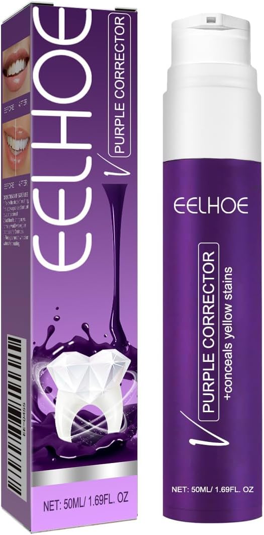 Purple Toothpaste for Teeth Whitening & Enamel Safe - Non-Invasive & Fluoride-Free Formula - Color-Correcting Serum for a Brighter Smile - Neutralizes Yellow Stains-1.69oz