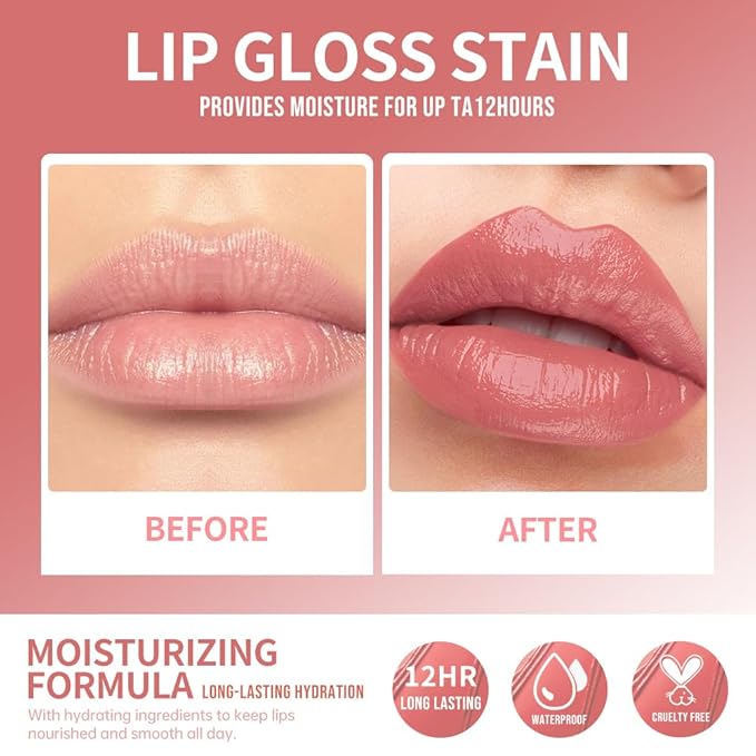 Lip Stain Hydrating High Shine – Lightweight Non-Sticky Glossy Lip Tint, Mirror Shine Moisturizing Lip Makeup for Plump & Full Lips, Long-Lasting Rich Color Lip Glaze, Soft Smooth Lip Gloss 03#