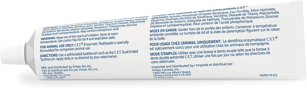 Virbac C.E.T. Enzymatic Toothpaste Eliminates Bad Breath by Removing Plaque and Tartar Buildup Best Pet Dental Care Toothpaste Vanilla Mint Flavor 2.5 Oz Tube