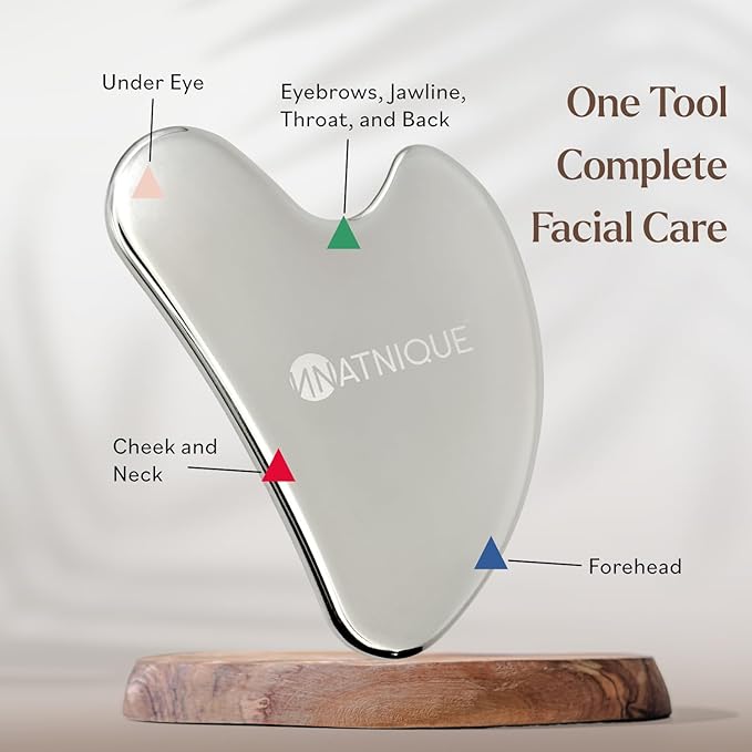 Natnique Stainless Steel Gua Sha Tool – Face & Neck Sculpting Massager for Lymphatic Drainage, Puffiness & Jawline Contour – Anti-Aging Facial Tool for Wrinkles, Firming, Relaxation & Cooling Relief