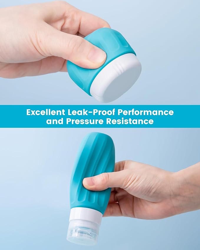 Travel Bottles for Toiletries, 10 Pack, TSA Approved, 3oz/90ml Silicone, Leak Proof, Wide Mouth, Reusable, Travel, Vacation, Plane Trip, Camp