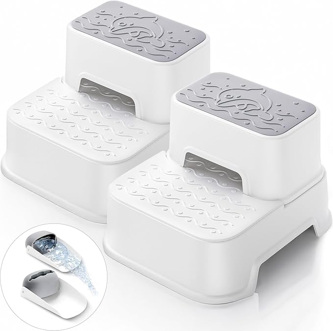 2-Step Stool for Kids - Toddler Anti-Slip Step Stool for Bathroom Sink/Toilet Potty Training/Kitchen Counter, 10" Height, 220 lbs Capacity, Durable & Stable (2Packs White)