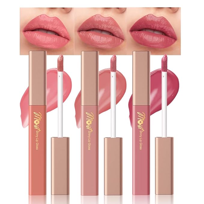 Lip Stain Hydrating High Shine – Lightweight Non-Sticky Glossy Lip Tint, Mirror Shine Moisturizing Lip Makeup for Plump & Full Lips, Long-Lasting Rich Color Lip Glaze, Soft Smooth Lip Gloss 01+03+04