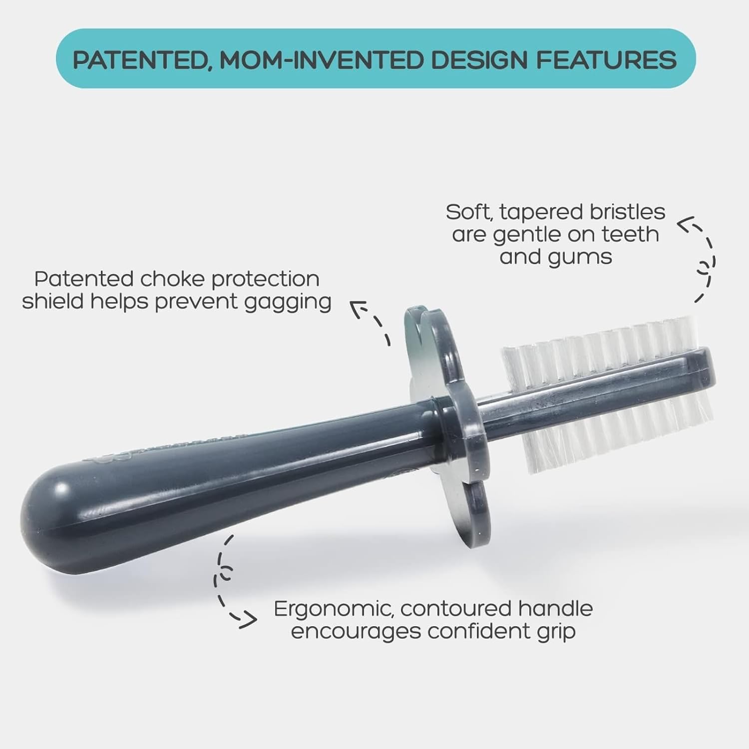 grabease Toddler Toothbrush Double Sided - Baby Training Toothbrush Set with Safety Guard & Finger Brush - Soft Silicone Bristles for Teething Relief - 1 Count, Gray