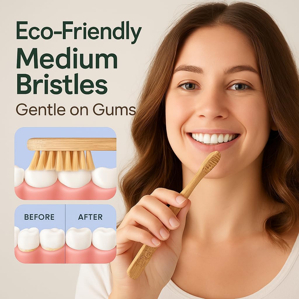 Bamboo Toothbrushes, 4-Pack Soft Bristle, Eco-Friendly, Biodegradable, Natural Wooden, Plastic-Free
