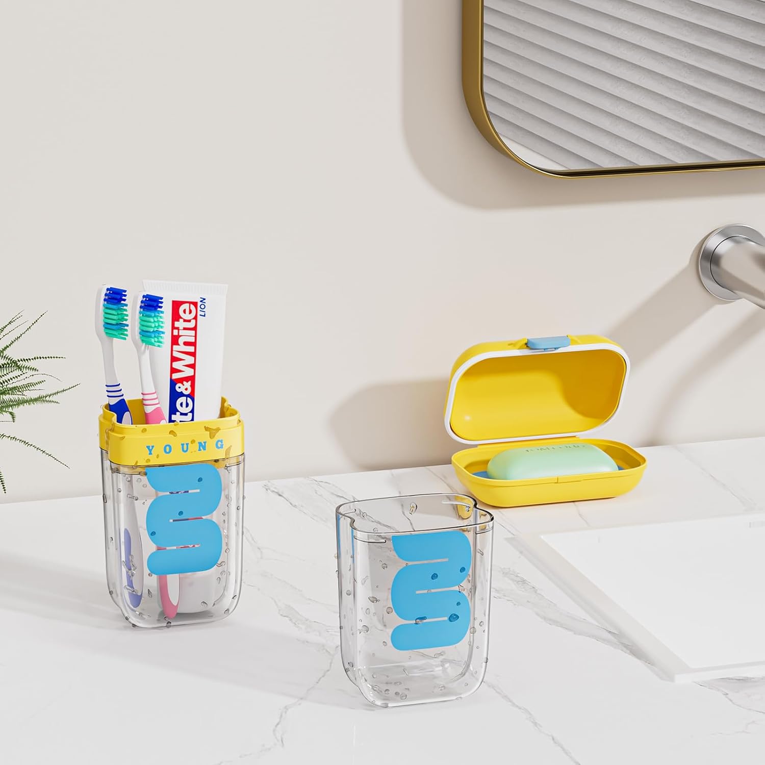 VITVITI Travel Soap Case Container, Portable Toothbrush Travel Case Dish Tray, 7.88 Inch Toothpaste Traveling Toothbrush Holder Set with Cover for Trip/Bathroom/Camping, Yellow