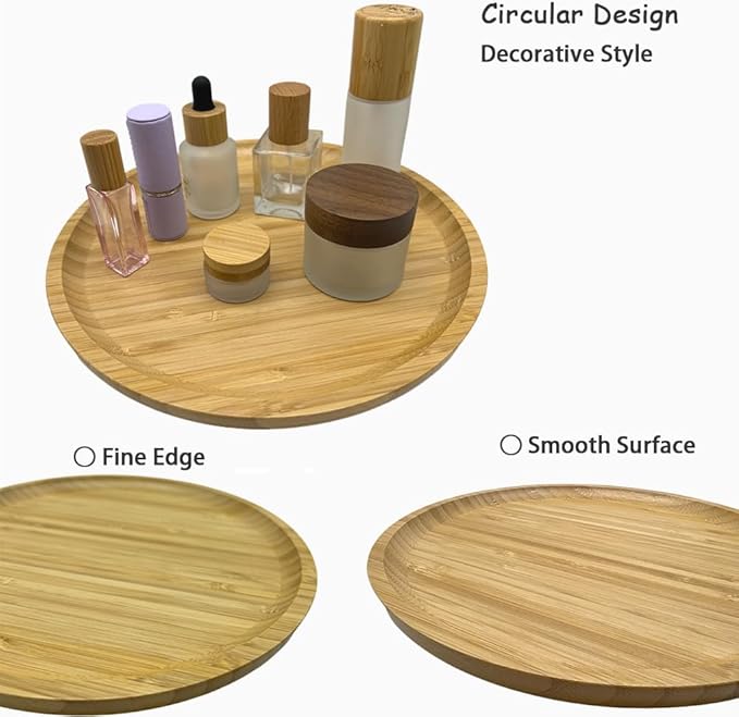 Wood Vanity Tray, Bathroom Counter Solid Walnut Organizer, Toilet Tank Top Wooden Serving Plate for Dinner Tea Coffee (Natural Bamboo Color, 9.8 x 9.8 inch)