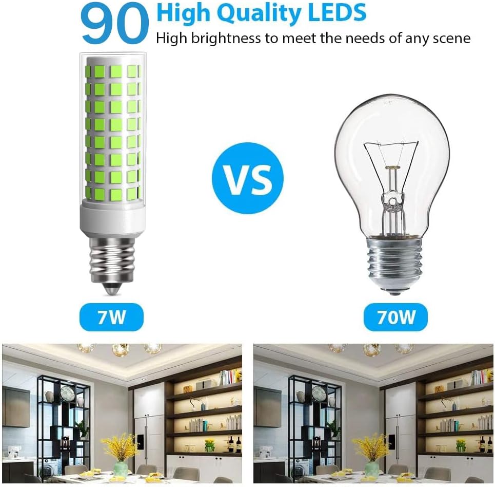 3 Pack E12 LED Candelabra C7 Chandelier C37 Fan Light Bulbs Kx-2000 Bulbrite Replacement, 7W Equivalent to 70W Incandescent, 700LM AC120V (Daylight White 6000K)