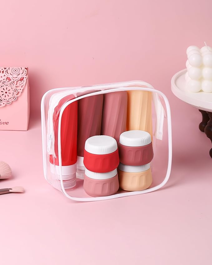 Travel Size Toiletries 8 Pack, TSA Approved 3oz/1oz Silicone Refillable Containers with Clear Travel Bag