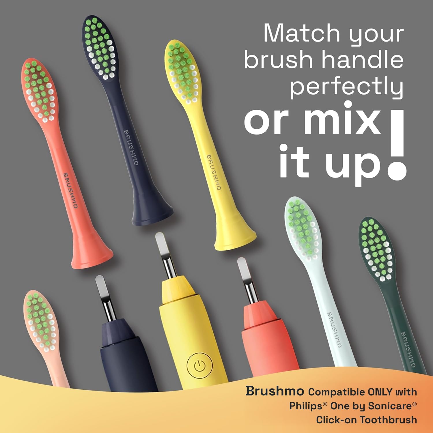 Brushmo Replacement Toothbrush Heads, Compatible with Philips One for Sonicare Electric Toothbrush Handles HY1022, 4 Standard Heads with Tongue Cleaner, Soft Dupont Bristles, BM124m, Shadow Black