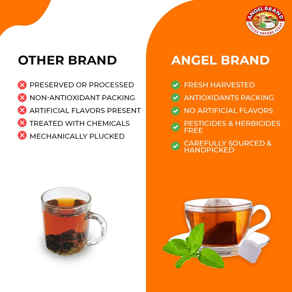 Angel Brand Peppermint Tea Bags 20 – Pure Caffeine-Free Herbal Mint Tea for Relaxation and resh Breath Made with Pure Peppermint for a Delightful Sip Every Time.