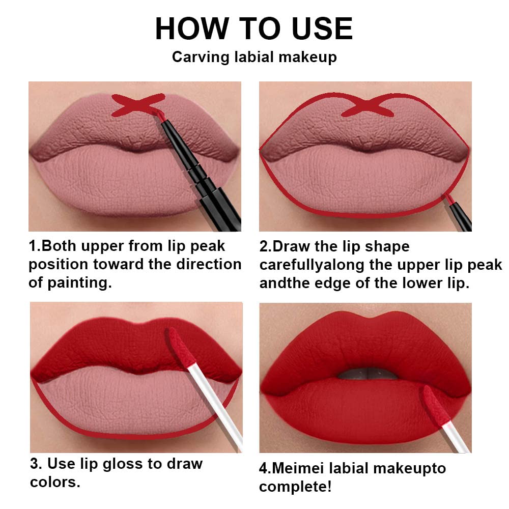 3Pcs 2 in 1 Mauve Neutral Light Rosey Nude Blue Red Lip Liner and Liquid Lipstick Stain Makeup Set for women, Long Lasting Smudge Proof Lip Tint Matte Finish Lip Gloss for All-Day Color Hold, Set10