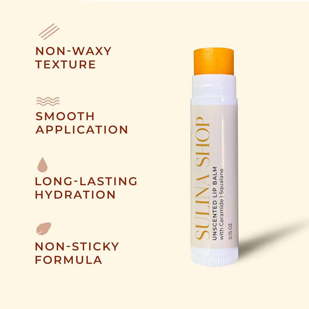 Unscented Lip Balm Hydrating for Dry Lips - Lip Moisturizer with Castor Oil and Beeswax, Chapped Lip Repair, Restores Smoothness, Barrier Protection, Fragrance-Free and Gentle (Pack of 3)