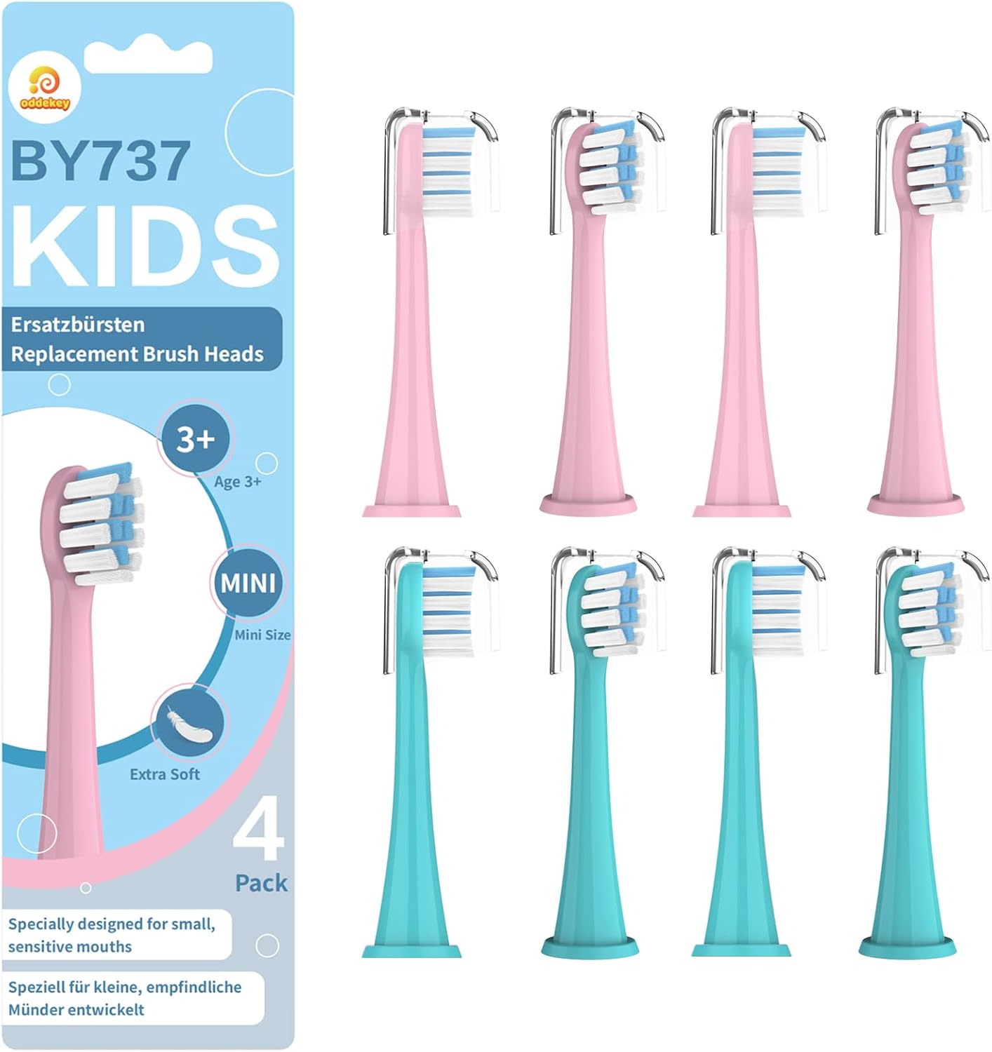 Kids Replacement Heads Compatible with Philips Sonicare Kids Electric Toothbrush, Extra Soft Bristles, Mini Replacement Brush Heads for Ages 3 to 12, Sensitive Toothbrush Heads, Pack of 8,
