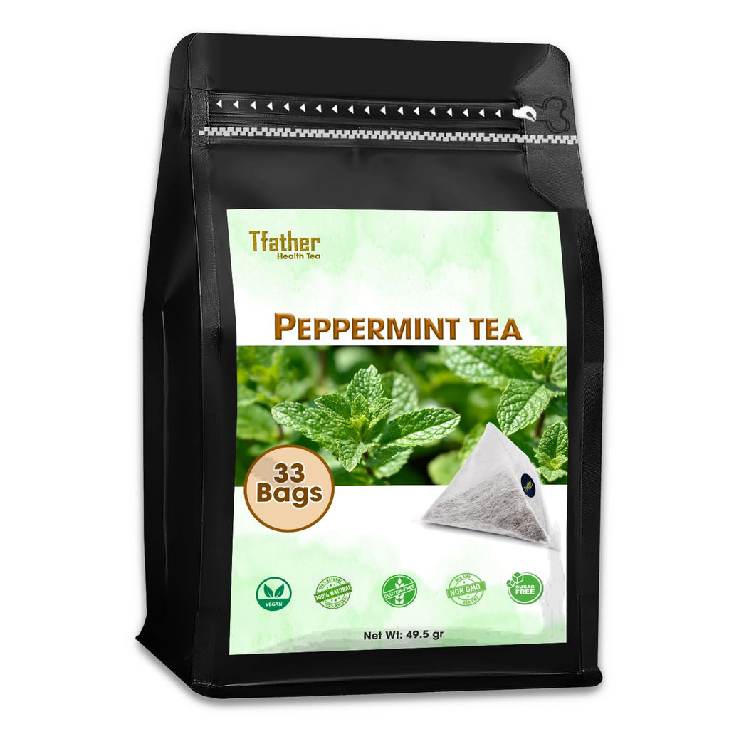 Peppermint (Mint) Tea Bags Pyramid with String - Strong Taste of Menthol - Throat Soothing for Cough & Mucus Relief, Freshen Breath, Digestive Support - Premium Peppermint Leaves (Mentha Piperita)