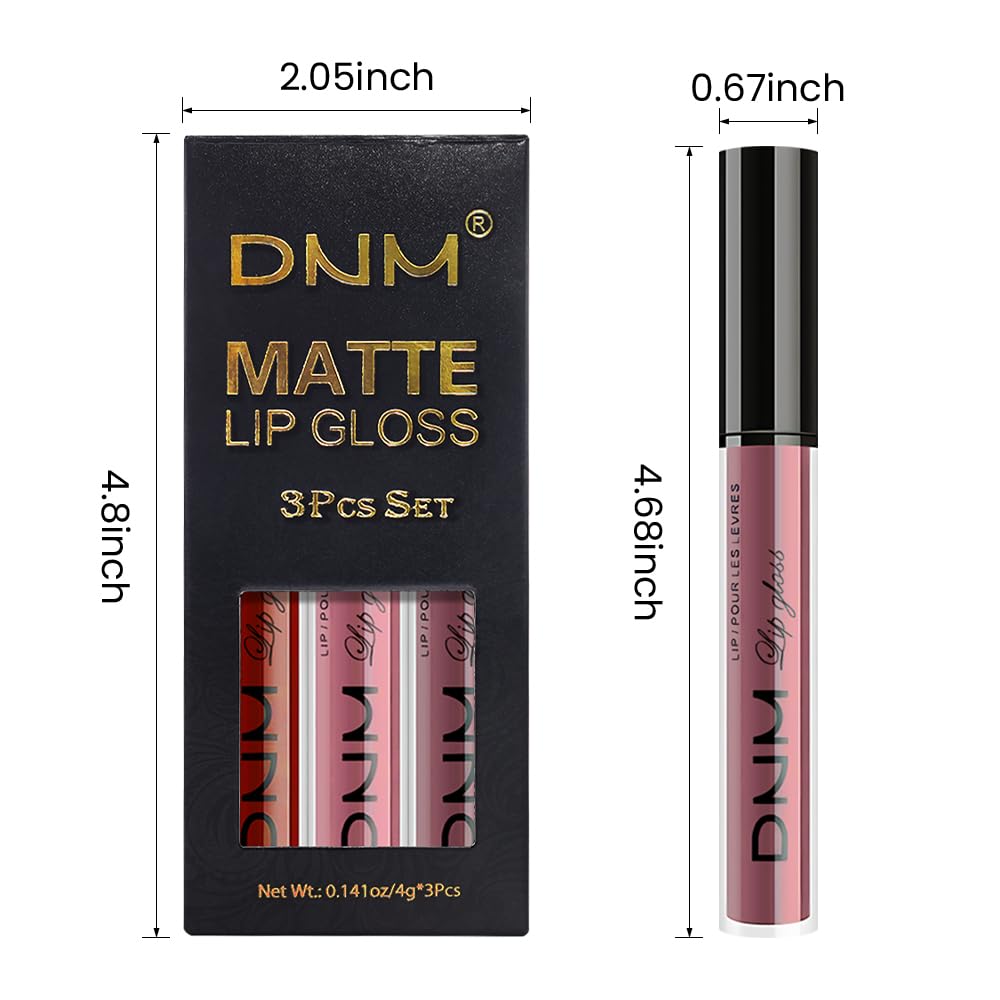 AMY'S DIARY 3Pcs Matte Liquid Lipstick Set, Classic Red Soft Pink Nude Rosewood Mauve Lip Stain Kit, LipStain Long Lasting 24 Non-Transfer Lip Gloss, Waterproof Lip Makeup for Women Lippies