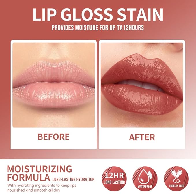 Lip Stain Hydrating High Shine – Lightweight Non-Sticky Glossy Lip Tint, Mirror Shine Moisturizing Lip Makeup for Plump & Full Lips, Long-Lasting Rich Color Lip Glaze, Soft Smooth Lip Gloss 07#