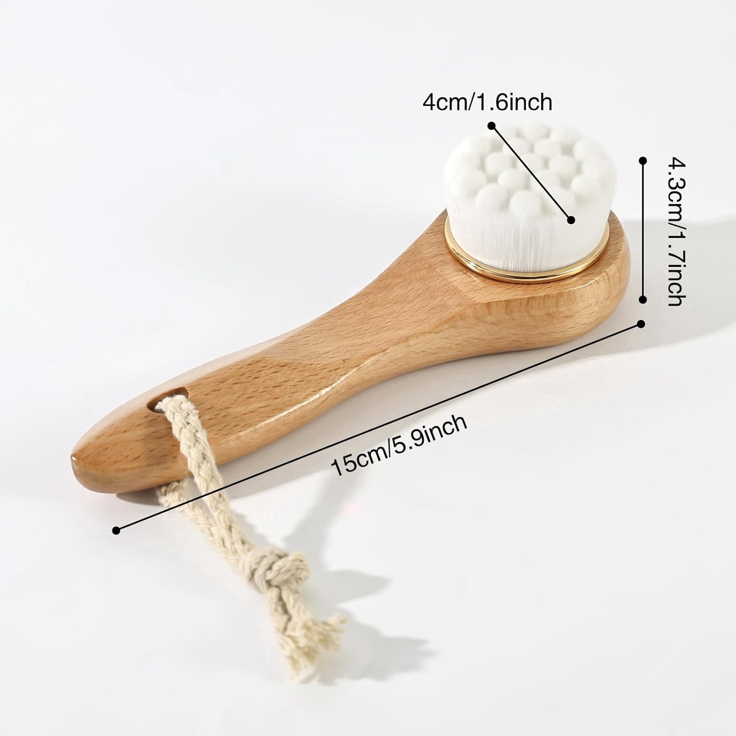 2 Pcs Face Scrubber with Wooden Handle, Facial Cleansing Brushes Face Wash Brush for Deep Pore Cleansing and Exfoliating, Ultra Soft Bristles Manual Dry Brush for Face Care，White