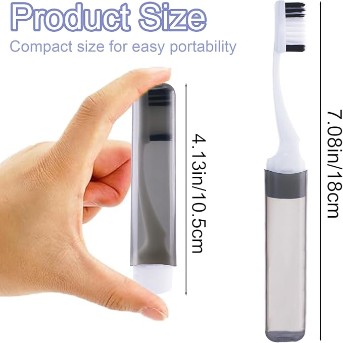 8Pcs Foldable Travel Toothbrush Set with Case, Soft Bristles Mini Compact Portable Folding Toothbrush, Individually Wrapped Small Toiletry Essential for Camping Trips (Black)