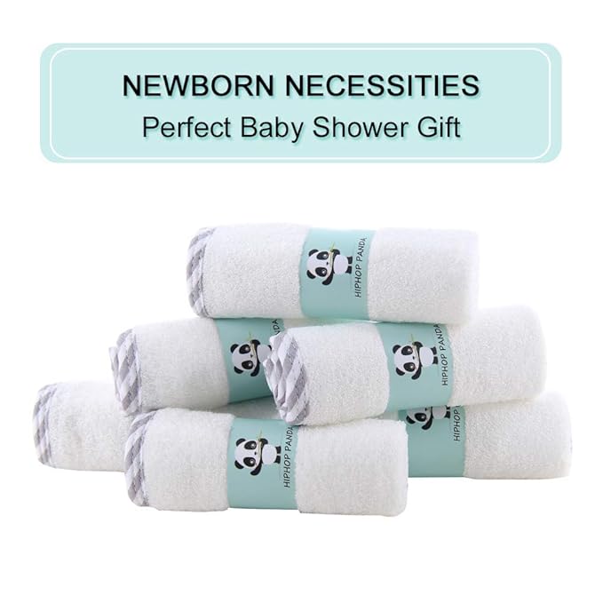 HIPHOP PANDA Baby Washcloths, Rayon Made from Bamboo - 2 Layer Ultra Soft Absorbent Newborn Bath Face Towel - Reusable Baby Wipes for Delicate Skin - Gray Stripe, 30 Pack