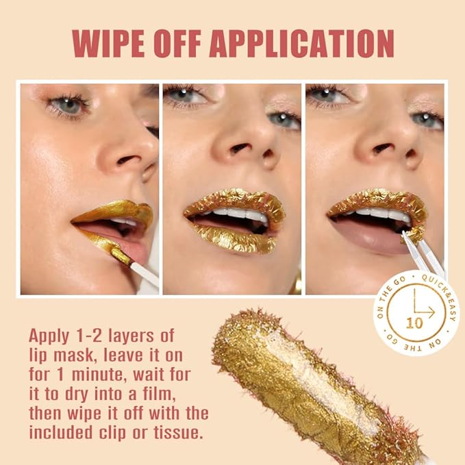 All Day Lip Stain Peel Off Gold Liquid Lip Gloss Tattoo, Brownish Red Matte Finish Peel Off Lip Stain Masque, Long Lasting Waterproof Lip Tint, Transfer-proof for All Skin Types 02#