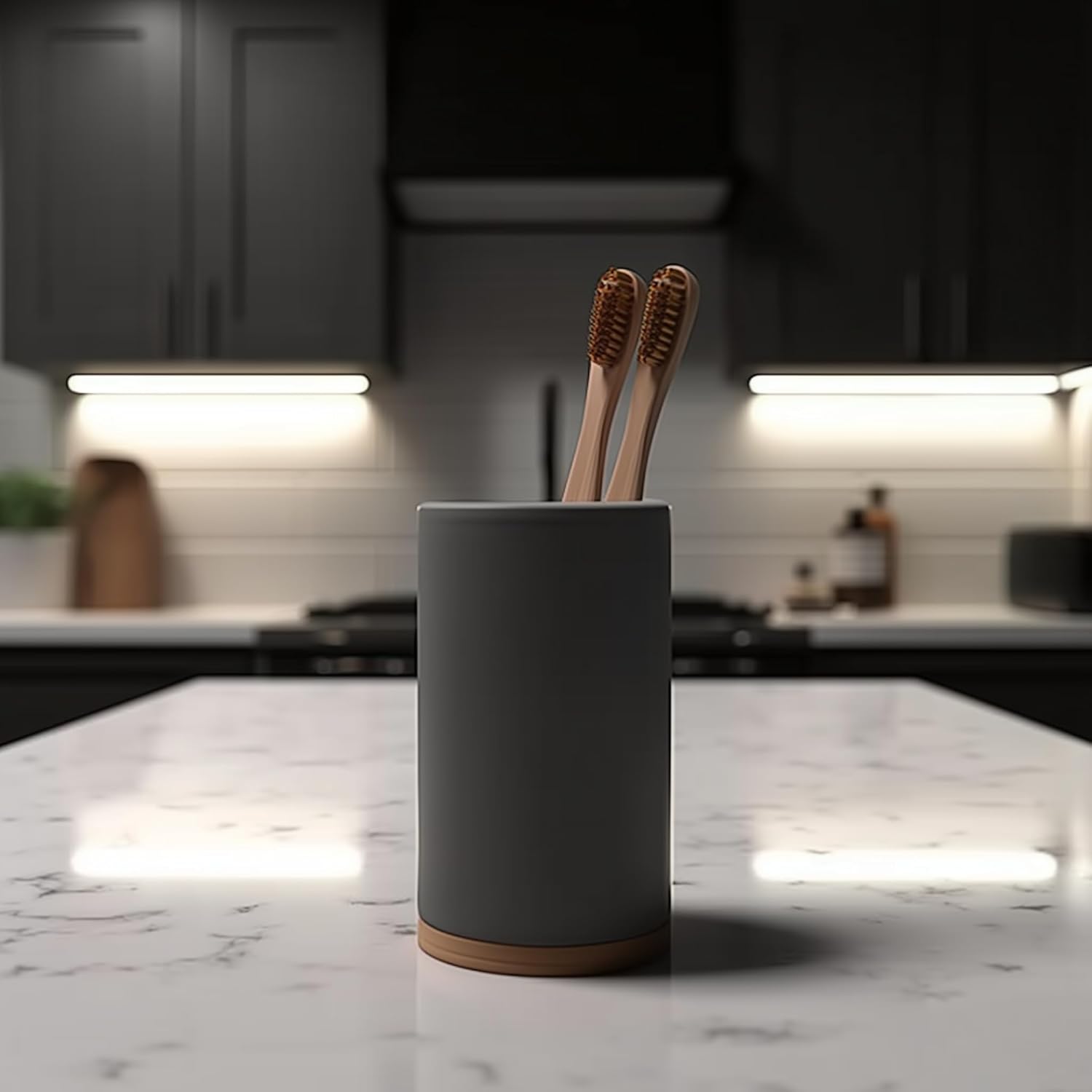 Matani Bamboo Toothbrush Holder Diatomite Tooth Brush Organizer - Storage Stand for Small Bathroom & Counter - Removable Base & Drain Holes, Water-Absorbent & Quick-Drying (Grey)