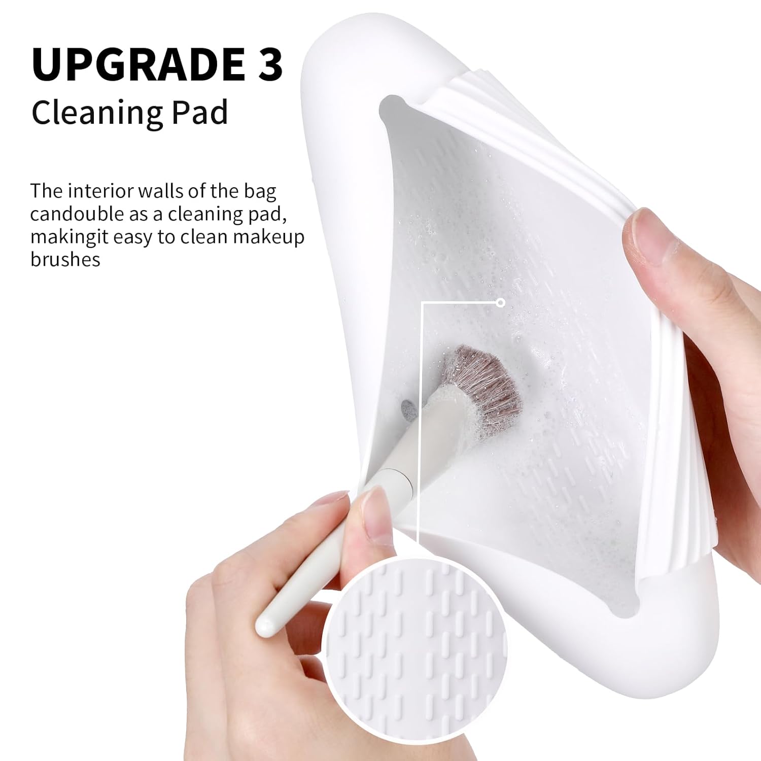 Silicone Makeup Brush Holder Travel Cosmetic Bag：Soft Portable Cosmetic Face Brushes Holder with Upgrade Anti-Fall Out Magnetic Closure, Large Travel Makeup Brush Case - White