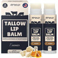 Beef Tallow Lip Balm – Natural Tallow Beeswax Chapstick – Hydrating Moisturizer Grass Fed Bison Tallow Balm Lip Care – Soothes Chapped Dry Lips, Sensitive Skin – Long Lasting Vitamin Rich USA-Made 2Pk