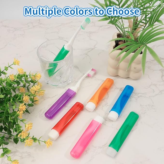 Travel Toothbrush 6PCS Travel Toothbrush Set Mini Toothbrushes Portable Travels Size Toothbrushes Folding Traveling Tooth Brush with Case Individually Wrapped Small Tooth Brush for Home Camping Hiking