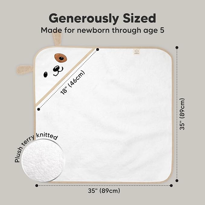 KeaBabies Hooded Baby Towel for Newborn - Viscose Derived from Bamboo Large Baby Bath Towels with Hood for Boys, Girls, Toddler, Extra Absorbent & Soft Newborn Bath Essentials (Dog, Regular)