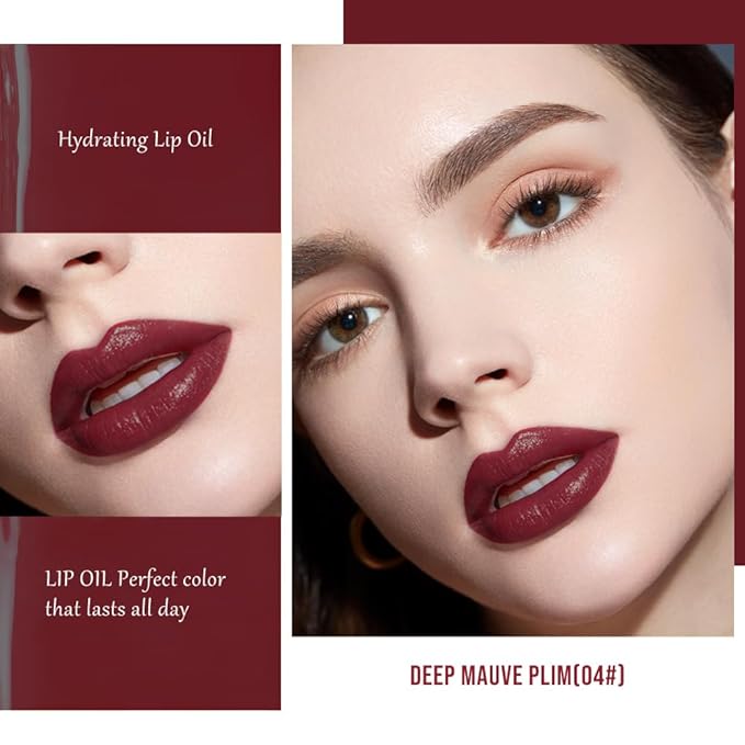 Nourishing High-Shine Lip Gloss,Hydrating & Moisturizing Lip Tint, Non-Sticky, Long-Lasting Glossy Lip Stain,Softens & Plumps Lips for Smooth,Gentle Formula for Dry Lips 04#Deep Mauve Plum