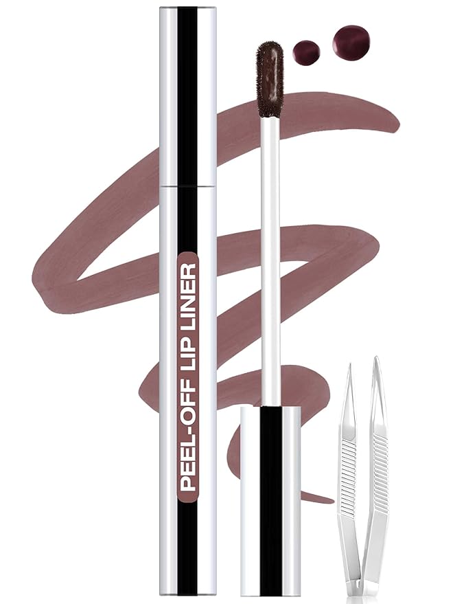 Lip Stain Peel Off Lip Liner Stain with Tweezer, Long Lasting Matte Lip Tint Tattoo, Highly Pigmented Color Lip Makeup, Waterproof Lipstick, Transfer-proof Lipstain for Women, Neutral Mauve