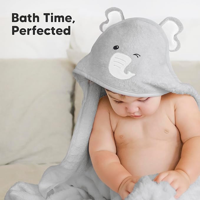 KeaBabies Hooded Baby Towel for Newborn - Viscose Derived from Bamboo Large Baby Bath Towels with Hood for Boys, Girls, Toddler, Extra Absorbent & Soft Newborn Bath Essentials (Elephant, Regular)