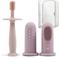 BumbleBee 360° Silicone Toothbrush & Finger Toothbrush Set - Soft Silicone Toothbrush for Baby, Infant Toddler - Baby Training Toothbrush Set Oral Care Kit - Pink Purple