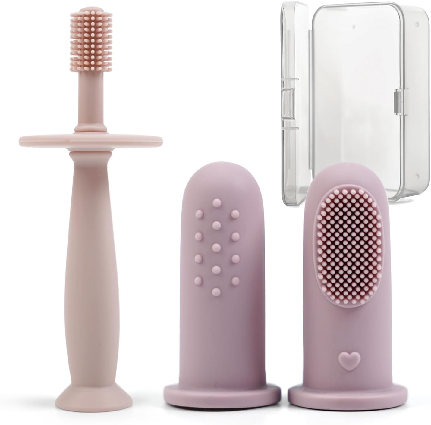 BumbleBee 360° Silicone Toothbrush & Finger Toothbrush Set - Soft Silicone Toothbrush for Baby, Infant Toddler - Baby Training Toothbrush Set Oral Care Kit - Pink Purple