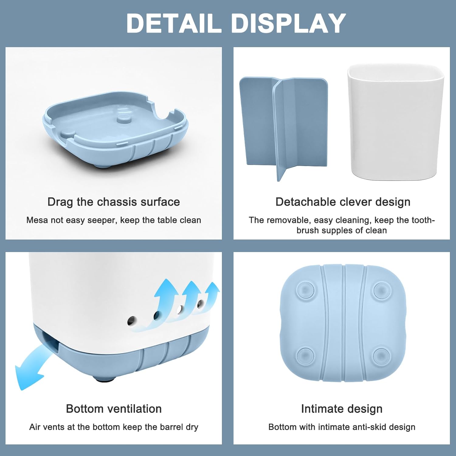 Toothbrush Holder for Bathroom,Plastic Detachable for Easy Cleaning Multi-Functional Storage,3 Slots Anti-Slip Electric Toothbrush and Toothpaste Organizer Caddy for Bathroom Vanity,Countertop (Blue)