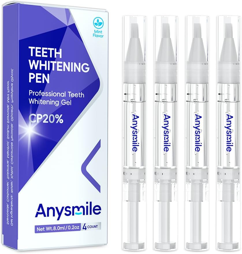 Teeth Whitening Pens Non Sensitive Teeth Whitener Gel with Effective 20% Carbamide Peroxide, 4 Professional Tooth Whitening Gel Pens 2ml/Pen